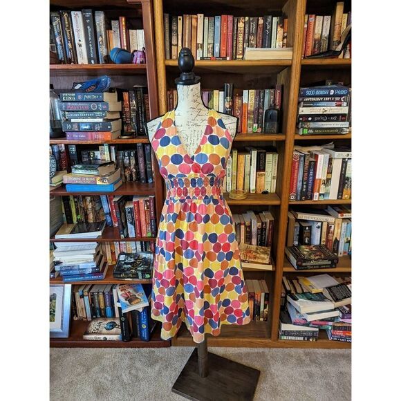 MAEVE anthropologie multi color polkadot halter dress cotton sz 6 euc - Picture 1 of 6
